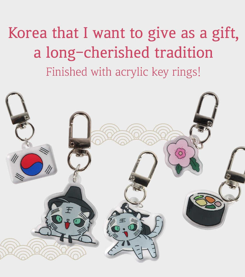 Korean Traditional Culture Acrylic Keyring Set (8 Designs) _ 韓国伝統文化イラストアクリルキーホルダー 8種セット _ 韩国传统文化插画亚克力钥匙扣套装(8款)_ 한국 전통 문화 일러스트 아크릴 키링 8종 세트