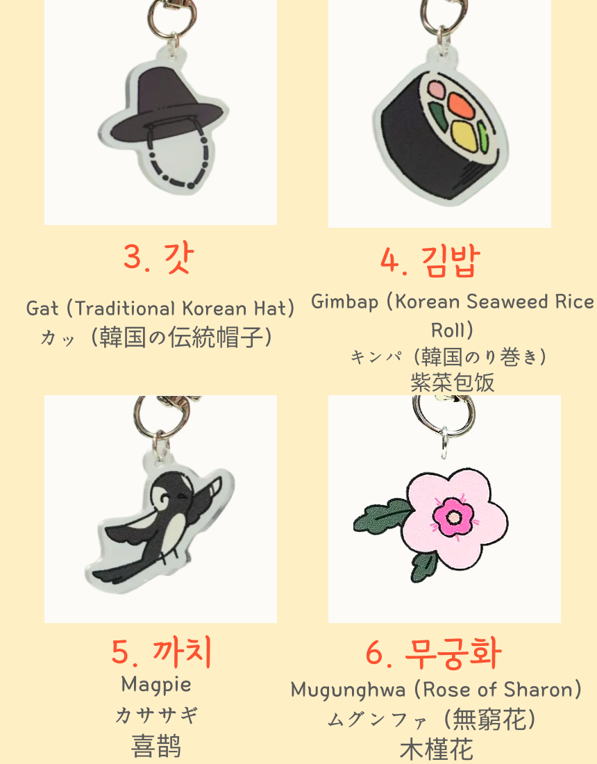 Korean Traditional Culture Acrylic Keyring Set (8 Designs) _ 韓国伝統文化イラストアクリルキーホルダー 8種セット _ 韩国传统文化插画亚克力钥匙扣套装（8款）_ 한국 전통 문화 일러스트 아크릴 키링 8종 세트