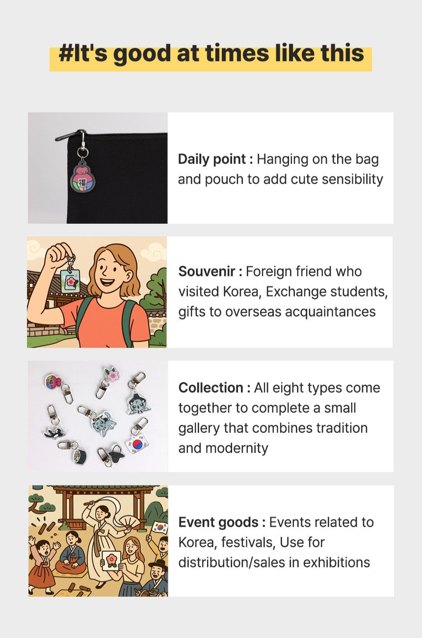 Korean Traditional Culture Acrylic Keyring Set (8 Designs) _ 韓国伝統文化イラストアクリルキーホルダー 8種セット _ 韩国传统文化插画亚克力钥匙扣套装（8款）_ 한국 전통 문화 일러스트 아크릴 키링 8종 세트